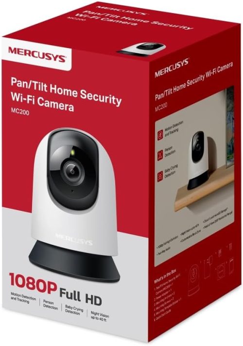 كاميرا ميركوسيس MC200 داخلية بتقنية واي فاي FHD من تي بي لينك، كاميرا مراقبة 360 درجة، رؤية ليلية، صوت ثنائي الاتجاه، تقنية كشف الحركة/الاشعارات/التنبيه، منطقة الخصوصية، تدعم microSD حتى 512GB